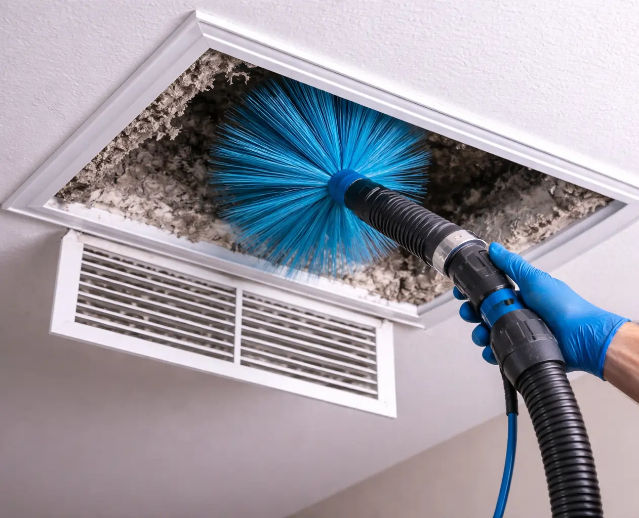 Residential air duct cleaning service in a Texas home