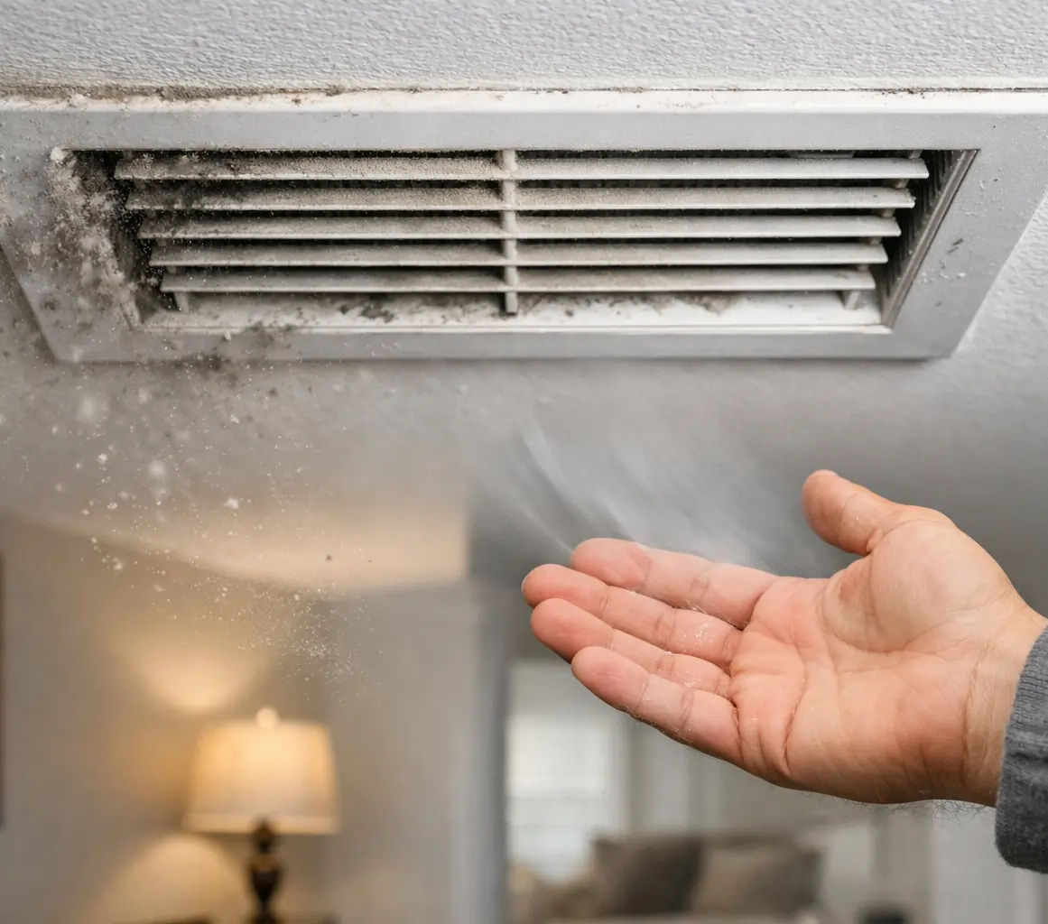 Home air vent cleaning to reduce dust buildup